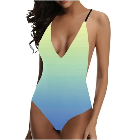 POROPL Womens Swimsuits One Piece Fashion Bikini Halter Top Bandeau Swim Thin Print Swim Blue