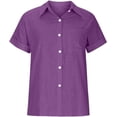 thumbnail image 5 of Womens Short Sleeve Cotton Button Down Up Shirt Summer Collared Collared V-Neck Loose Fit Blouse Casual Collared Plain Beach Office with Pockets Lightweight Tops, 5 of 5