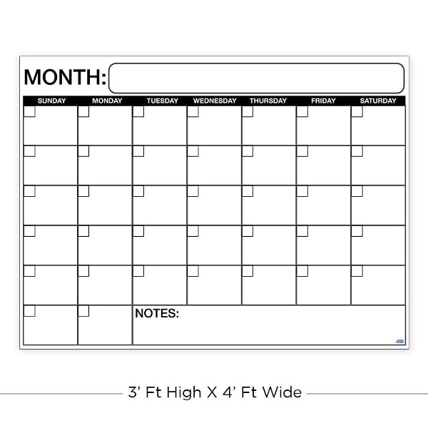 3 X4 Monthly Calendar Printable