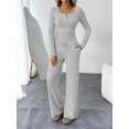 thumbnail image 5 of Women's 2 Piece Matching Lounge Sets Fall Fashion Outfits Henley Neck Sweater Top Wide Leg Pants Sweat Suits, 5 of 12