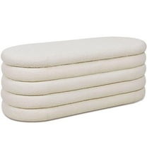 Maklaine Modern 49" Fabric Upholstered Oval Storage Bench Ivory White Boucle
