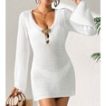 thumbnail image 5 of Bikini Cover Up Lightweight Crochet Swimsuit Coverup for Women Summer Long Sleeve V Neck Bathing Suits Coverups, 5 of 5