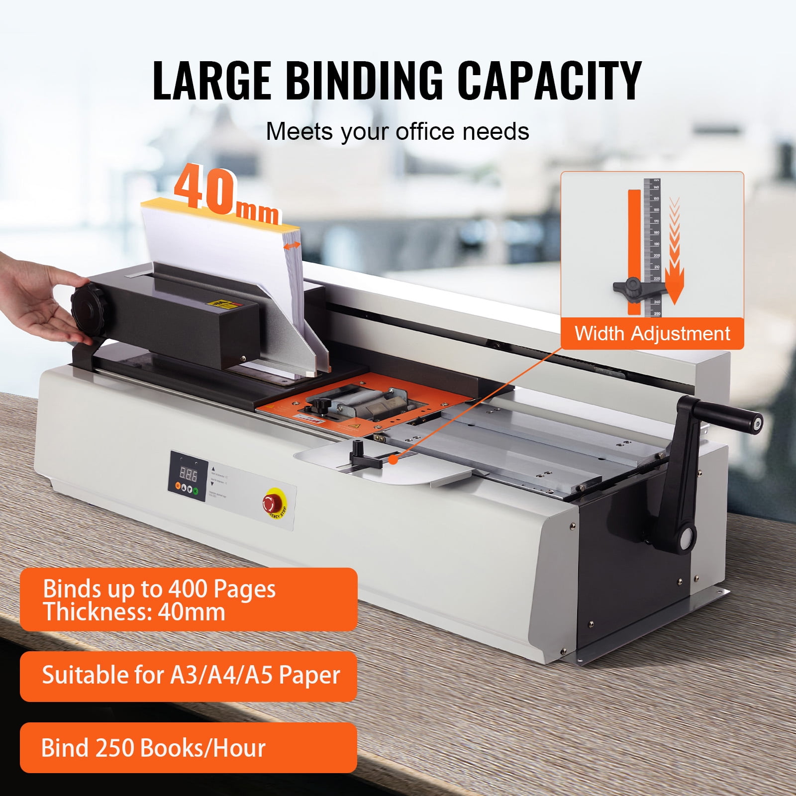SKYSHALO Thermal Book Binding Device, Holds Up to 400 Sheets, Hot Adhesive Binding Equipment, Supports 40mm Spine Width for A3(Side Bound), A4, and A5 Papers