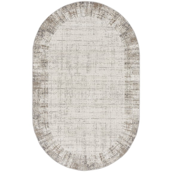 Nourison Elation Abstract Modern Indoor Rug Ivory Grey 5' x 8' Oval