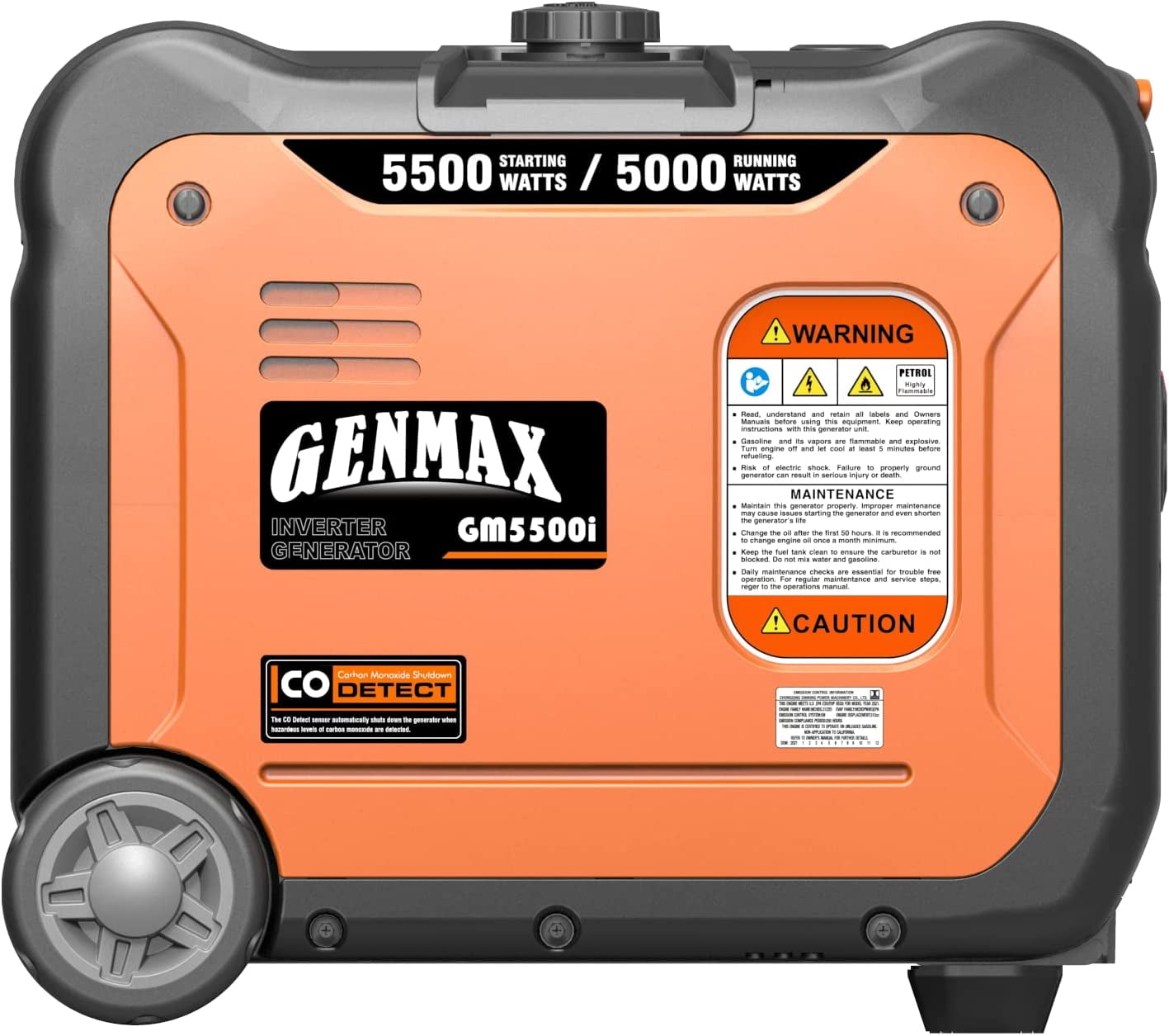 GENMAX Portable Inverter Generator，5500W Ultra-quiet Gas Engine with Electric Start, EPA Compliant, Eco-Mode Feature, Ultra Lightweight for Backup Home Use & Camping (GM5500i)