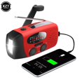 thumbnail image 1 of radio Manivelle avec Cellules Solaires, Lampe de Poche et Banque d'Alimentation Rouge, 1 of 5