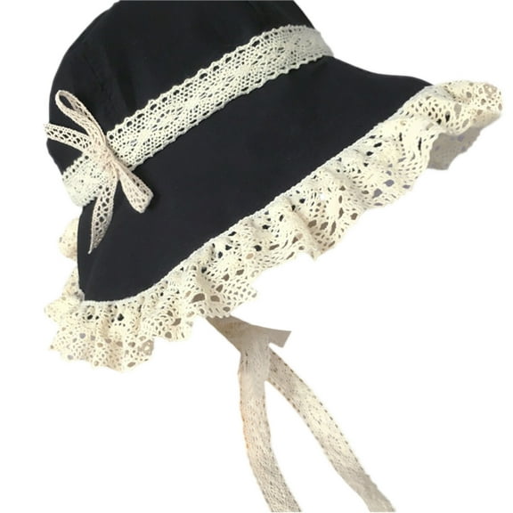 Elegant Lace Ribbon Bonnet Hat for Women Girls Victorian Theme Party Accessory Dark Lacy Bonnet