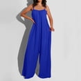 thumbnail image 3 of RYKJLWY Cute Summer Outfits for Women Women Summer Sexy Backless Suspender Jumpsuit Wide Leg Pants Casual Loose Elegant Jumpsuit Petite Jumpsuits for Women(Blue,S), 3 of 8
