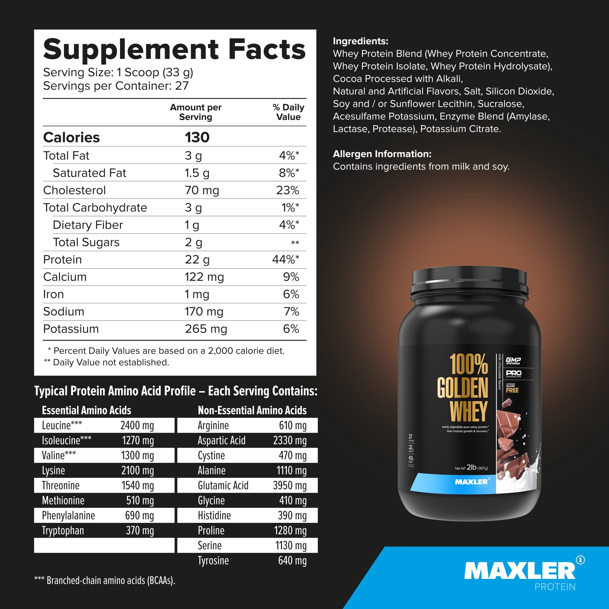Maxler 100% Golden Whey Protein Powder - Milk Chocolate 2 lb
