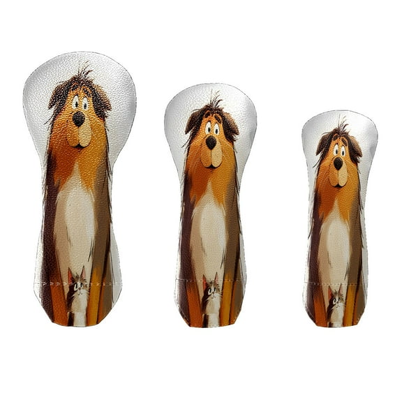 Golf Club Head Cover Waterproof Leather for Driver Golf Accessories Men Women Golf Gift for Golfers 1/3/5 Fairway Wood Cover Large Dog And Cat Pattern