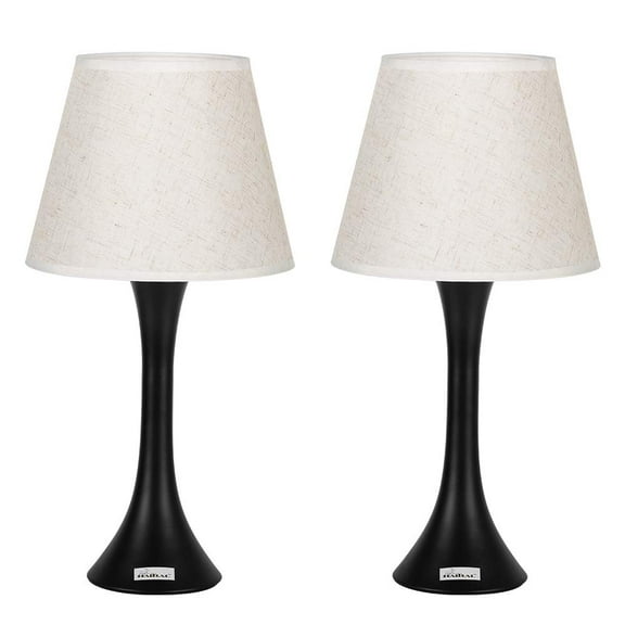 HAITRAL Black Minimalist Desk Lamp Set of 2 Metal Frame, Fabric Shade (HT-AD006)