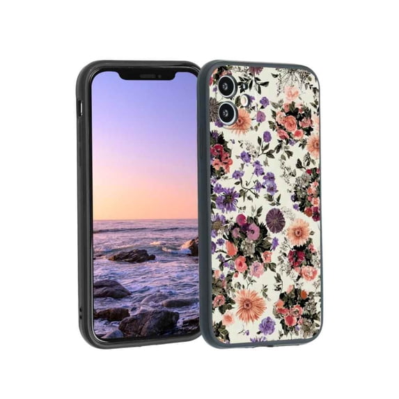 Compatible with iPhone 11 Phone Case, Vintage-Floral-Flower03 Case Men Women, Flexible Silicone Shockproof Case for iPhone 11