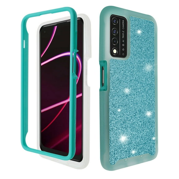 For T-Mobile Revvl V  V Plus 5G Glitter Bling Full Body Built In Screen Protector Case Phone Case PU Shock Bumper Scratch Guard Skin Wrap Slim Cover