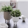 thumbnail image 4 of Three Legged Tabletop Plant Pot, with Line Texture Ceramics Flower Pot, for Room Balcony Garden Office Plants Container, 4 of 5