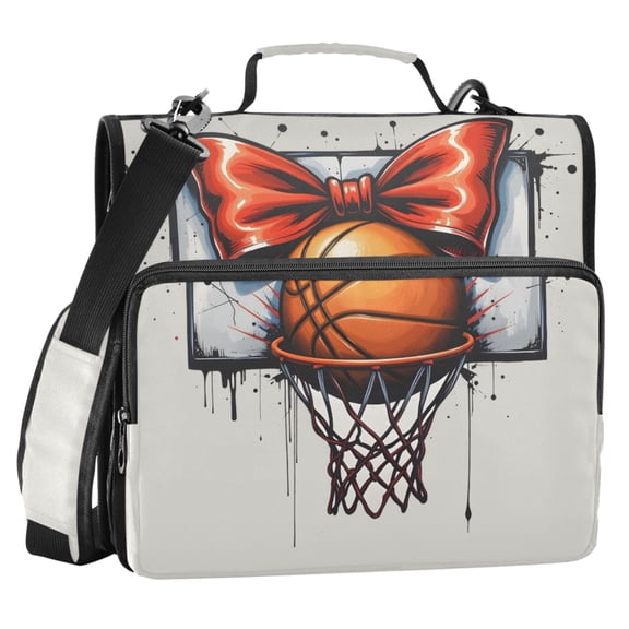 ALAZA Zipper Binder Basketball with Bow 2 in 3 Ring Trapper Keeper 500 Sheet Capacity File Folder Organizer Bag