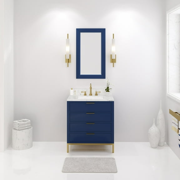 Water Creation Bristol 30" Wood Single Bathroom Vanity in Monarch Blue and White