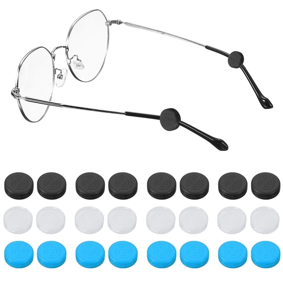 Glasses Ear Grip, Eye Glasses Silicone Ear Grippers Holder Round Anti-Slip Grip Hooks - 12Pair & Black/Clear/Light Blue