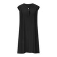 thumbnail image 4 of Black Button for Ladies Summer Fall Short Elbow Length Sleeve Crew Neck Faux Linen Midi Knee High Plain Dresses Womens 2025 Clothes Country Concert L, 4 of 6