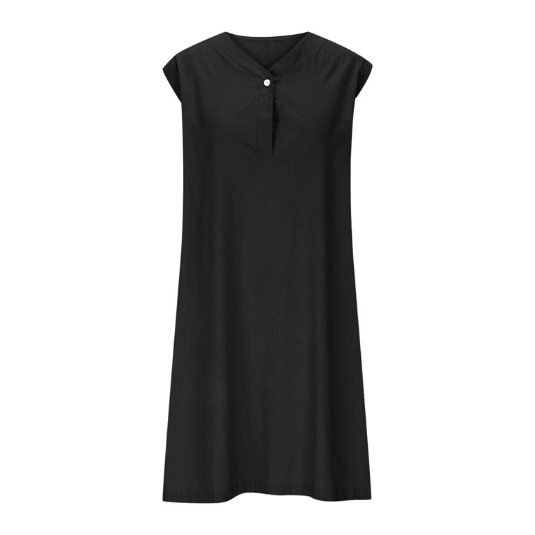 lightweight summer shift dresses Wkior Dress for Women Short Sleeve Solid Color Loose Casual Elegant Dress Black S and casual gatherings. Shift Casual Dresses for Women