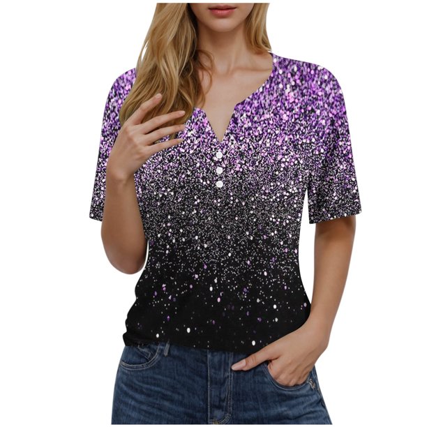 Blusas de Manga Corta para las Mujeres Impresas Cuello Redondo Casual Top, Blusa de Algodón de Imitación para el Hogar Y Diario