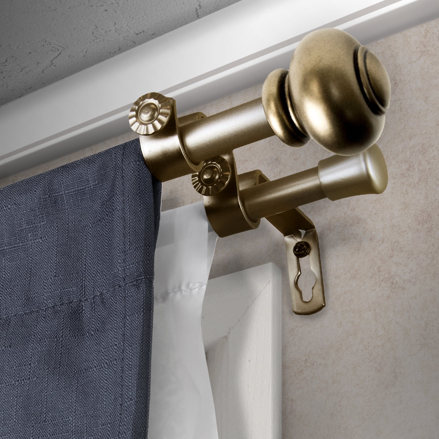 Central Design Products Steel 0.62" Modern Double Curtain Rod, Gold
