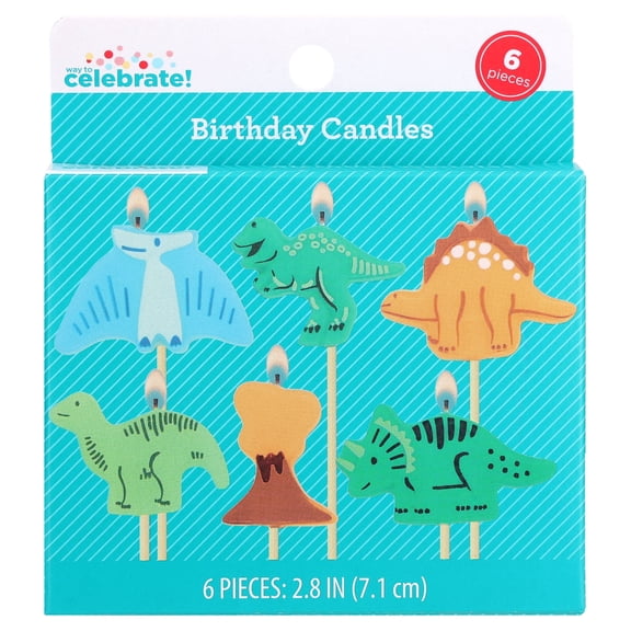 Multicolor Dinosaurs and Volcano Birthday Candles Set, 6 Pieces, by Way To Celebrate