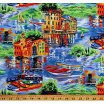 Cotton Portofino Large Scenic Painted-Look Italy Multicolor Cotton Fabric Print by the Yard (120-99001)