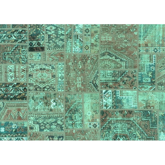 Ahgly Company Machine Washable Indoor Rectangle Patchwork Turquoise Blue Transitional Area Rugs, 8' x 12'