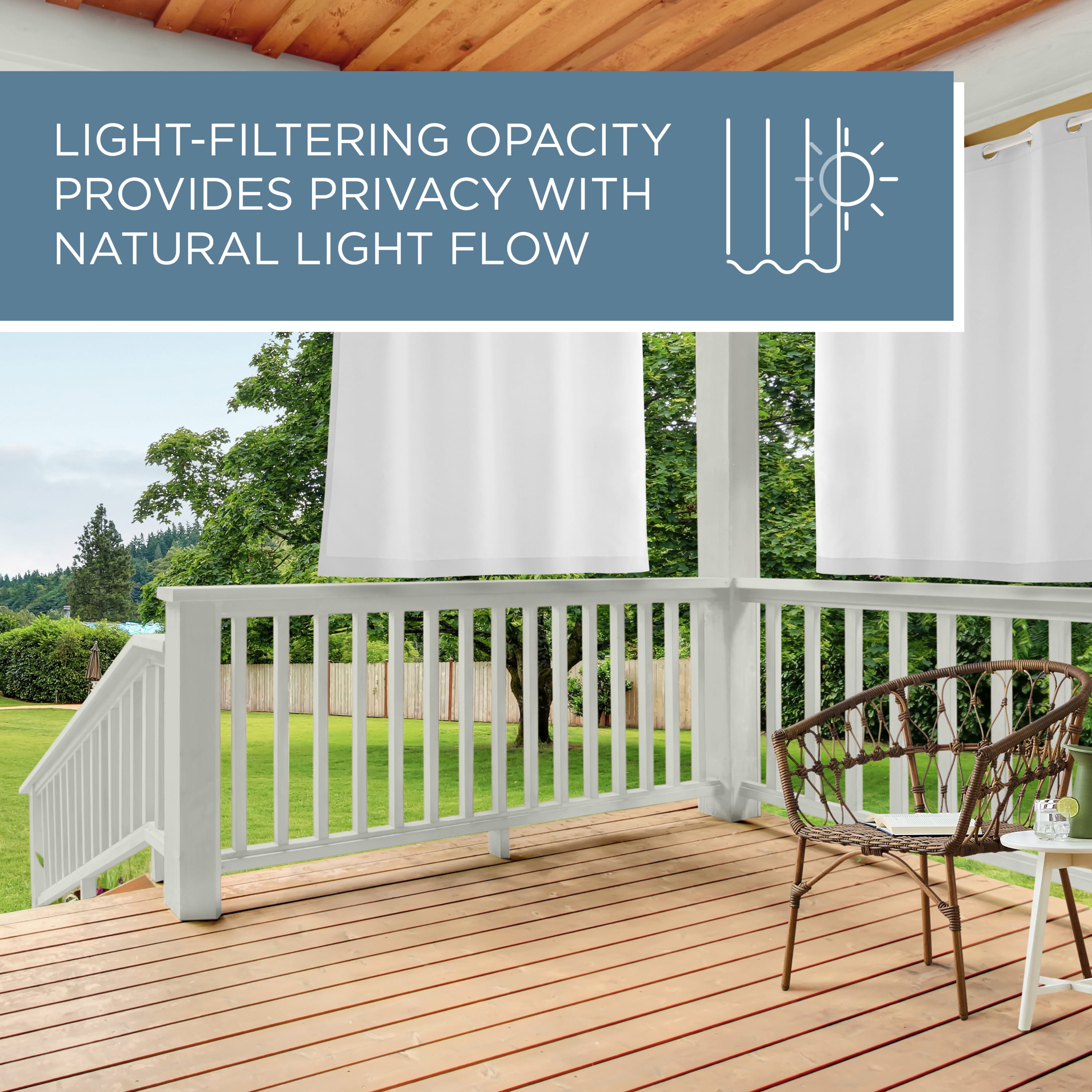 TOWN & COUNTRY BASICS Cabana Solid Heavyweight Indoor Outdoor Curtains, Light Filtering Opacity with Grommet Top, Water Repellent, 2-Pack Set, 54"x63", White