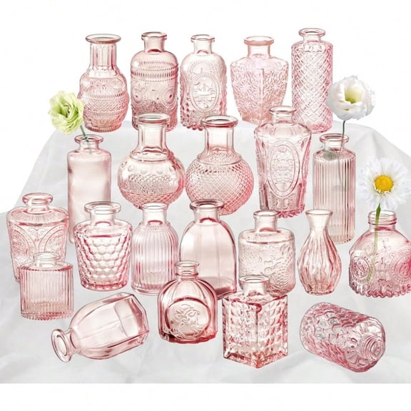 Pink Glass Bud Vase Set of 22 Small Vases for Flowers Clear Glass Vases for Centerpieces Mini Bud Vases in Bulk Rustic Wedding Decorations Centerpieces Vintage Look Home Table Flower Decor