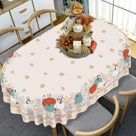 Fall Tablecloth Oval, Thanksgiving Tablecloth Oval Autumn Pumpkin Table Cloths for Fall Thanksgiving Kitchen Decor 60x84 Inch