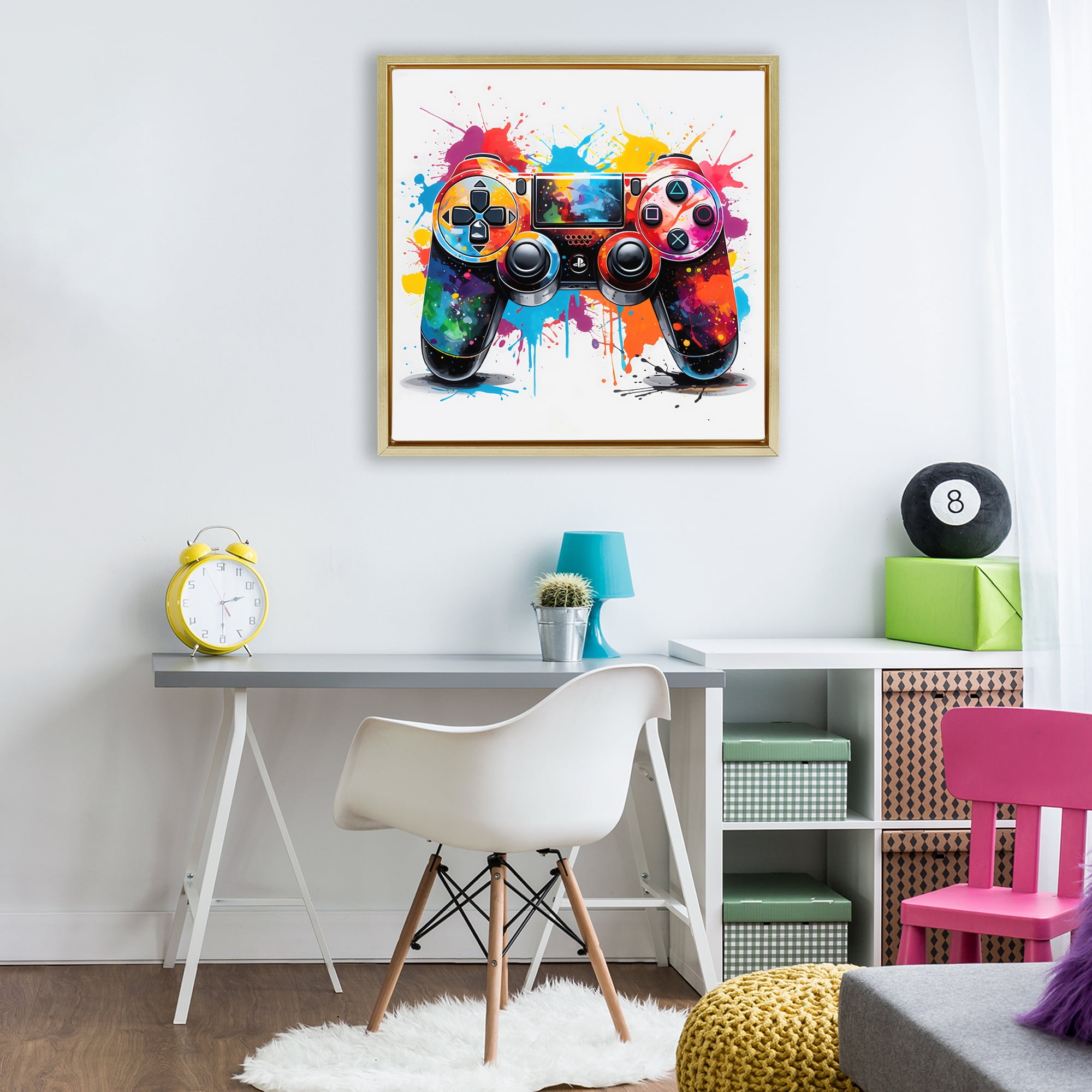 Stupell Industries Playful Bright Game Controller Gold Framed Floater Canvas Wall Art, design by Creative Studio