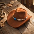 thumbnail image 6 of Qwertyu Western Cowboy Hat for Men Women Classic Roll Up Fedora Hat Cowgirl Cap with Buckle Belt Brown, 6 of 6