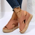 thumbnail image 2 of Rokment Womens Platform Wedge Gladiatoor Sandals 2026 Summer Fashion Casual Leather Pep Open Toe Cut-Out Chunky High Heels Slingback Dress Sandals for Woman Brown Size 7.5, 2 of 5