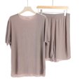 thumbnail image 4 of UVEASISHA Silky Pajama Sets for Men 2 Piece Sets Lightweight Comfy Lougnewear Short Sleeve Tee Tops and Shorts Lounge Set Brown XL, 4 of 4