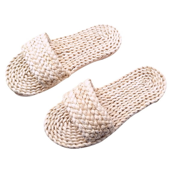 1 Pair Japanese Retro Weaving Slipper Fashion Anti-Slip Slippers (White)