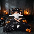 thumbnail image 3 of Homewish Halloween Ghost Bat Twin Duvet Cover, Spider Web Pumpkin Twin Bedding, Black Orange, Black Reversible 2pcs, 1 Duvet Cover and 1 Pillowcase, 3 of 7