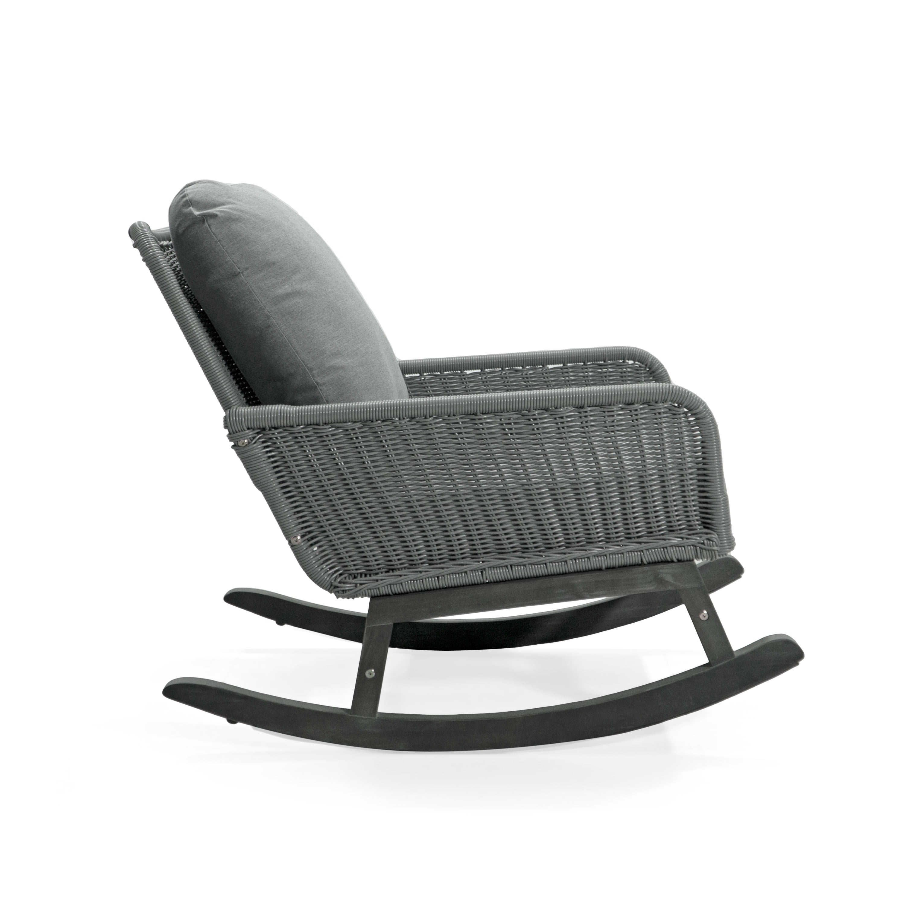 Euroco Modern Wicker Rocking Chair with Cushions, PE Rattan Patio Rocker with Wooden Frame for Indoor & Outdoor Use
