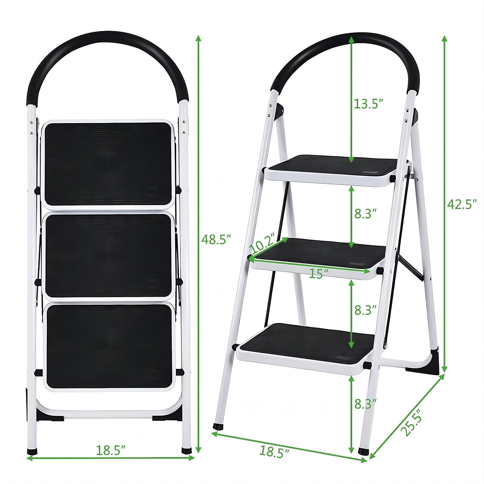 HONGGE 3 Step Ladder Folding Step Stool Heavy Duty 330Lbs Capacity Industrial Lightweight