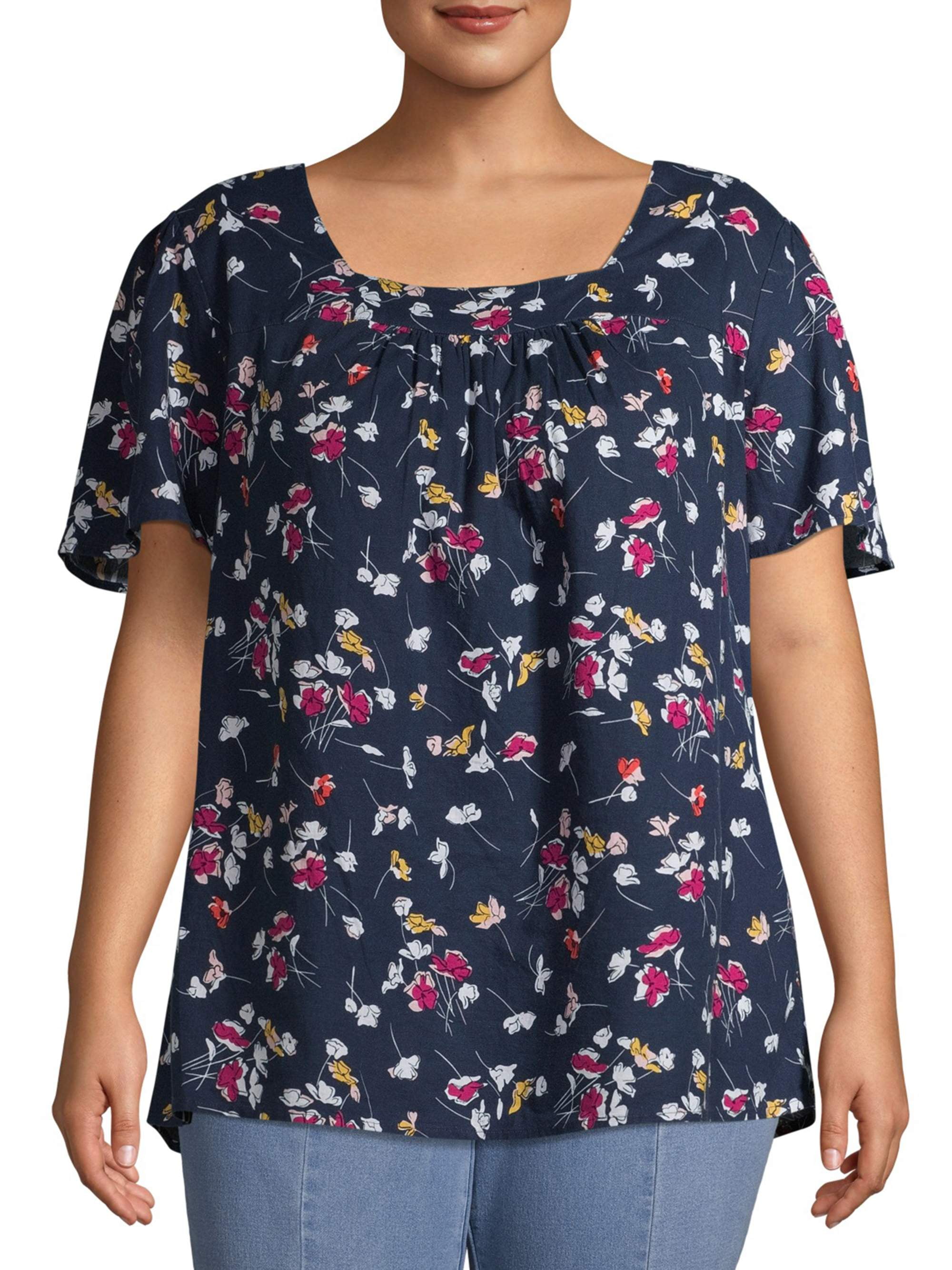 Terra & Sky Women's Plus Size Square Neck Peasant Top - Walmart.com