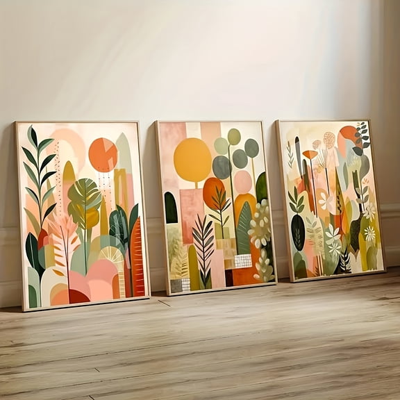 [3pcs Tropical Canvas Art] 3pcs Abstract Tropical Jungle Canvas Wall Art Set | Frameless Colorful Botanical Prints, Modern Decor for Bedroom, Office, Living Room, Coffee Shop, Bar, Home and Dormitor