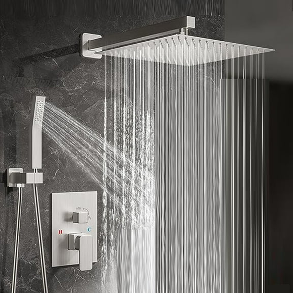 Shower Faucet Set Brushed Nickel 16" Rainfall Shower Head Combo Valve Kit System
