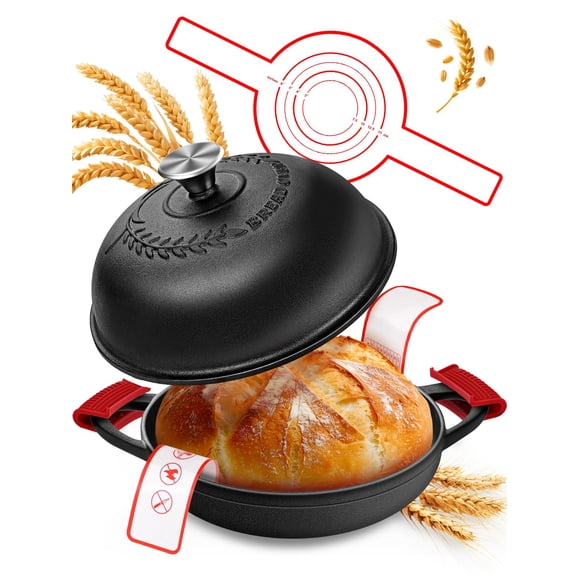 Olla para hornear pan Dutch Oven de hierro fundido esmaltado de 6 cuartos de galón con kit de masa m