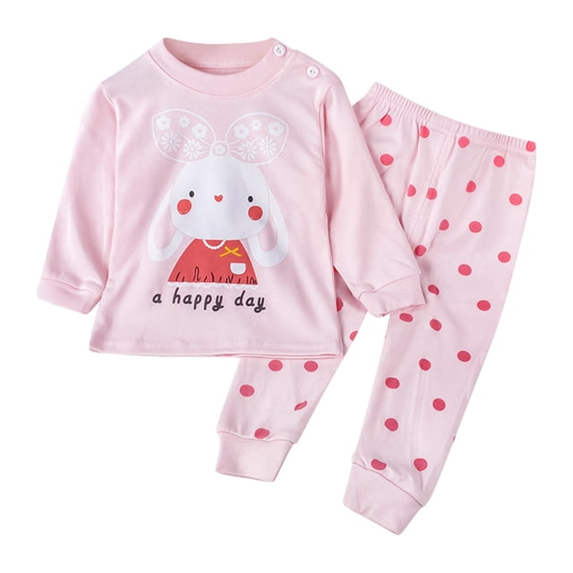 Gibobby Conjunto de pantalón para bebé Pijamas suaves para niñas, estampados de dibujos animados para niños, conjuntos de ropa de manga larga para niños(Rosa,3-4 Años)