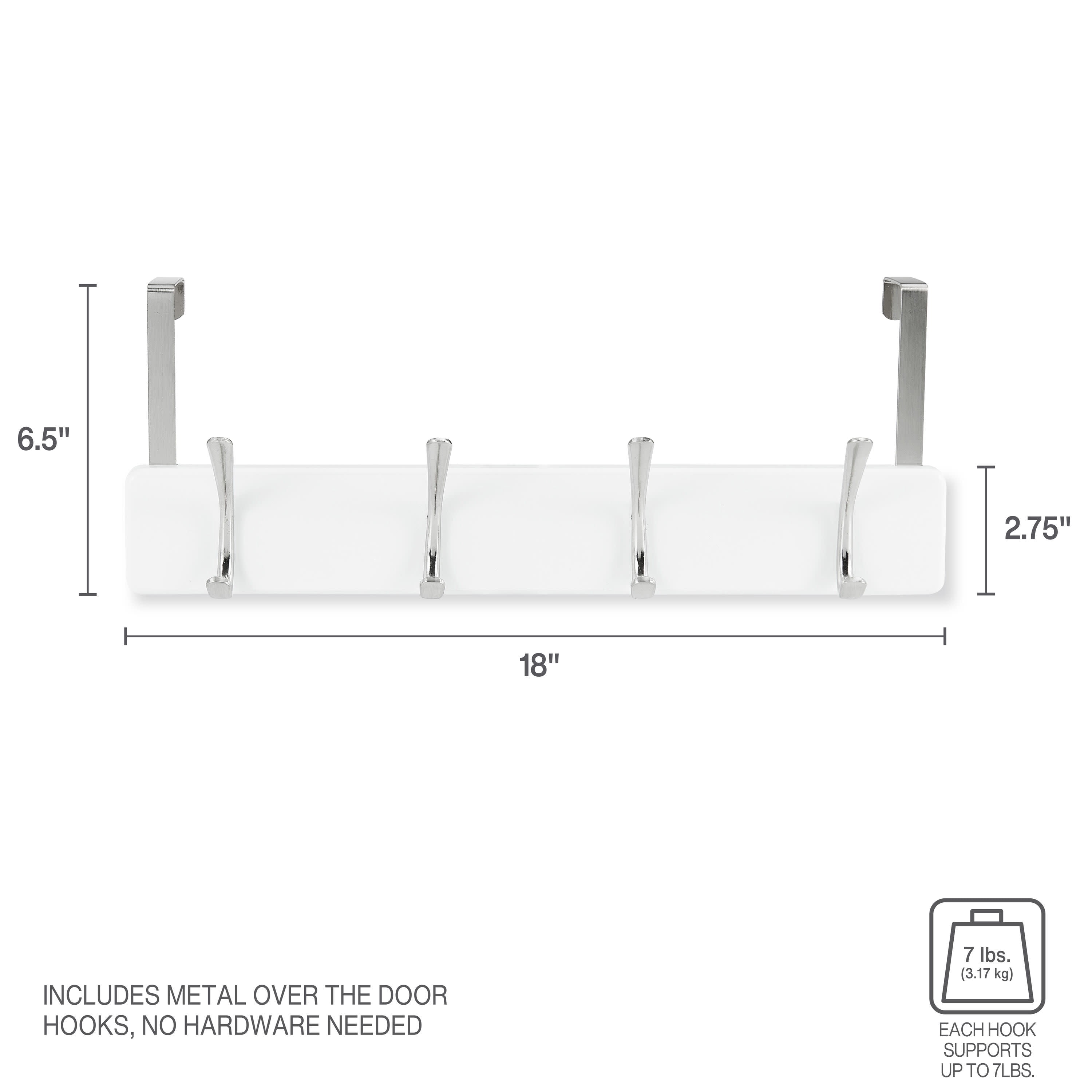 Melannco 18X6 Inch Over The Door MDF Coat Rack With 4 Silver Metal  Hooks White