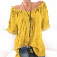 thumbnail image 2 of Scyoekwg Summer Womens Tops Plus Size Short Sleeve T Shirts Trendy Lace Casual Loose Comfy Going Out Tops Classic Solid Color Blouses (#A=Yellow,XXXXL), 2 of 6