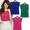 thumbnail image 3 of JANDEL Women's Chiffon Round Collar Loose Blouse Tops with Ruffle Sleeve (Size XL)(Rose Red), 3 of 4