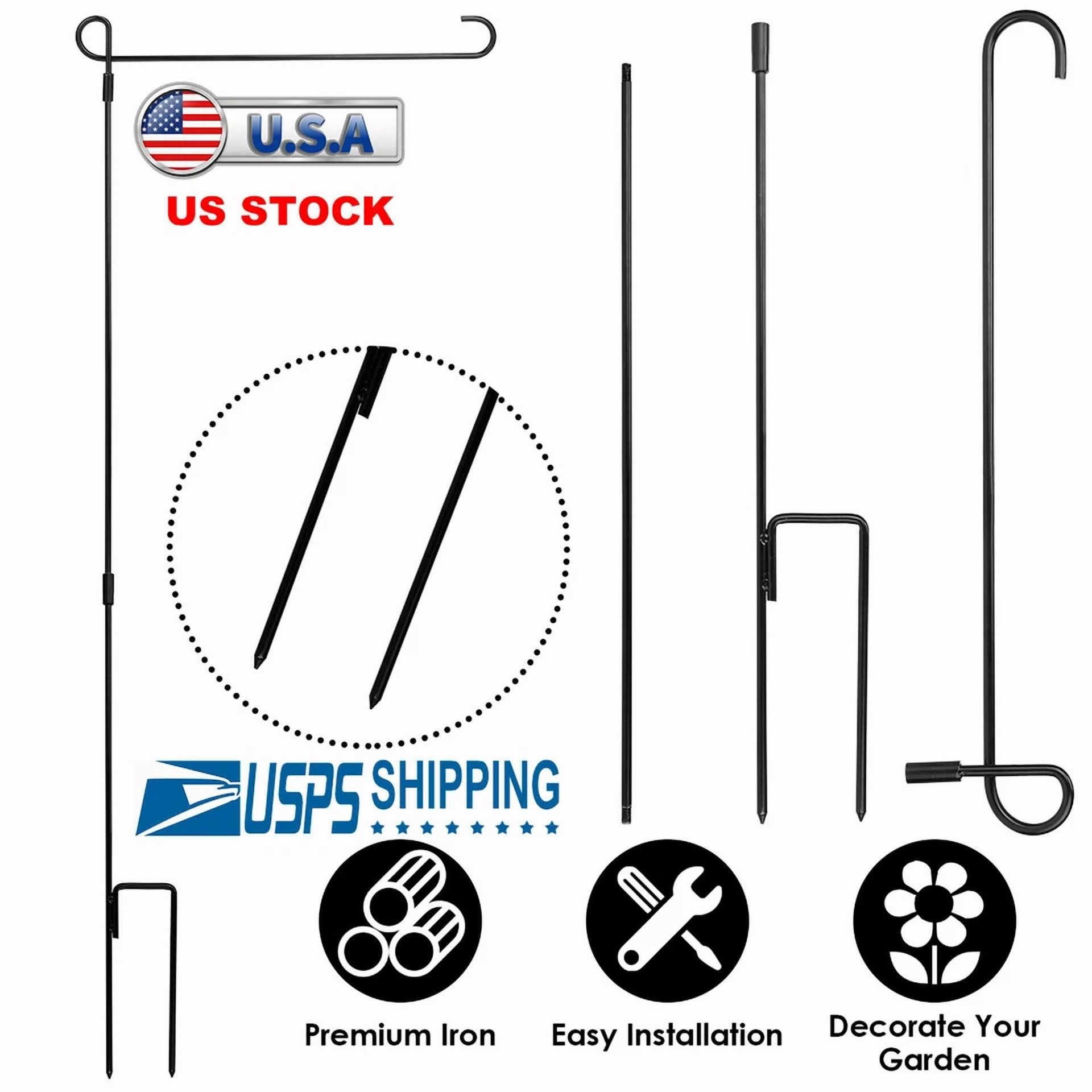 CIRCLE- Garden Yard Flag Pole Holder Stand Metal Wrought Iron Stake For 12X18 Flag
