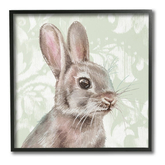 Stupell Industries Rabbit with Floral Pattern Animals & Insects Painting Black Framed Art Print Wall Art, 12 x 12