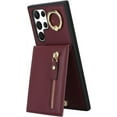 thumbnail image 5 of Samsung Galaxy S22 Ultra Case with Card Holder for Women, Samsung Galaxy S22 Ultra Phone Case Wallet with Credit Card with Ring Kickstand Zipper Shockproof Slim Stand Case - Red Wine, 5 of 9